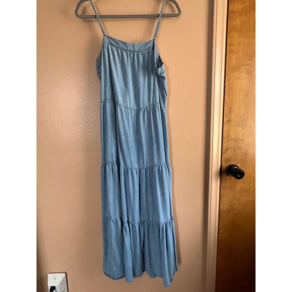 OVS Italian Brand 100% Lyocell Tiered Spaghetti Strap Maxi Dress Blue Wash L